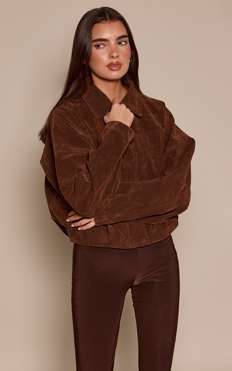 Veste bomber en suédine chocolat à boutons cachés image 1