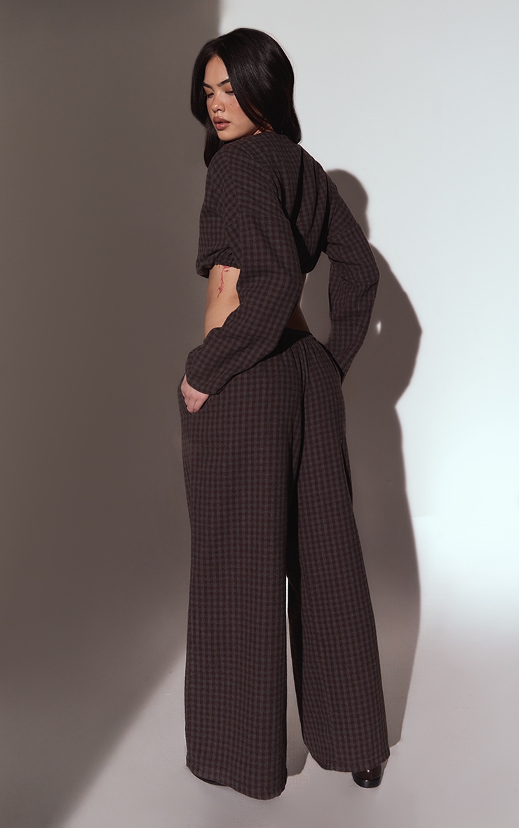Brown Brushed Check Elasticated Pants image 3