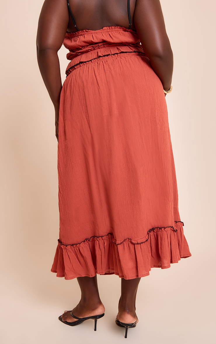 Plus Rust Cheesecloth Maxi Contrast Skirt image 3