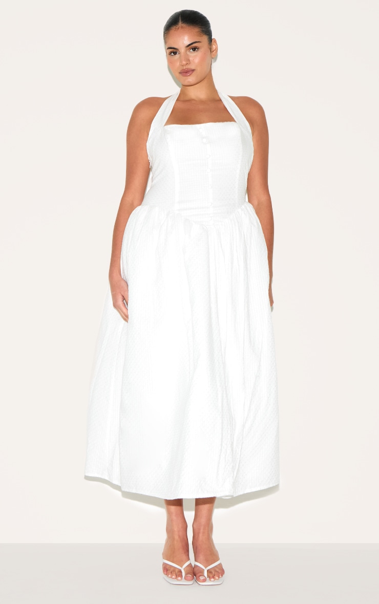 Plus Robe mi-longue en coton blanc brodé à dos nu image 1