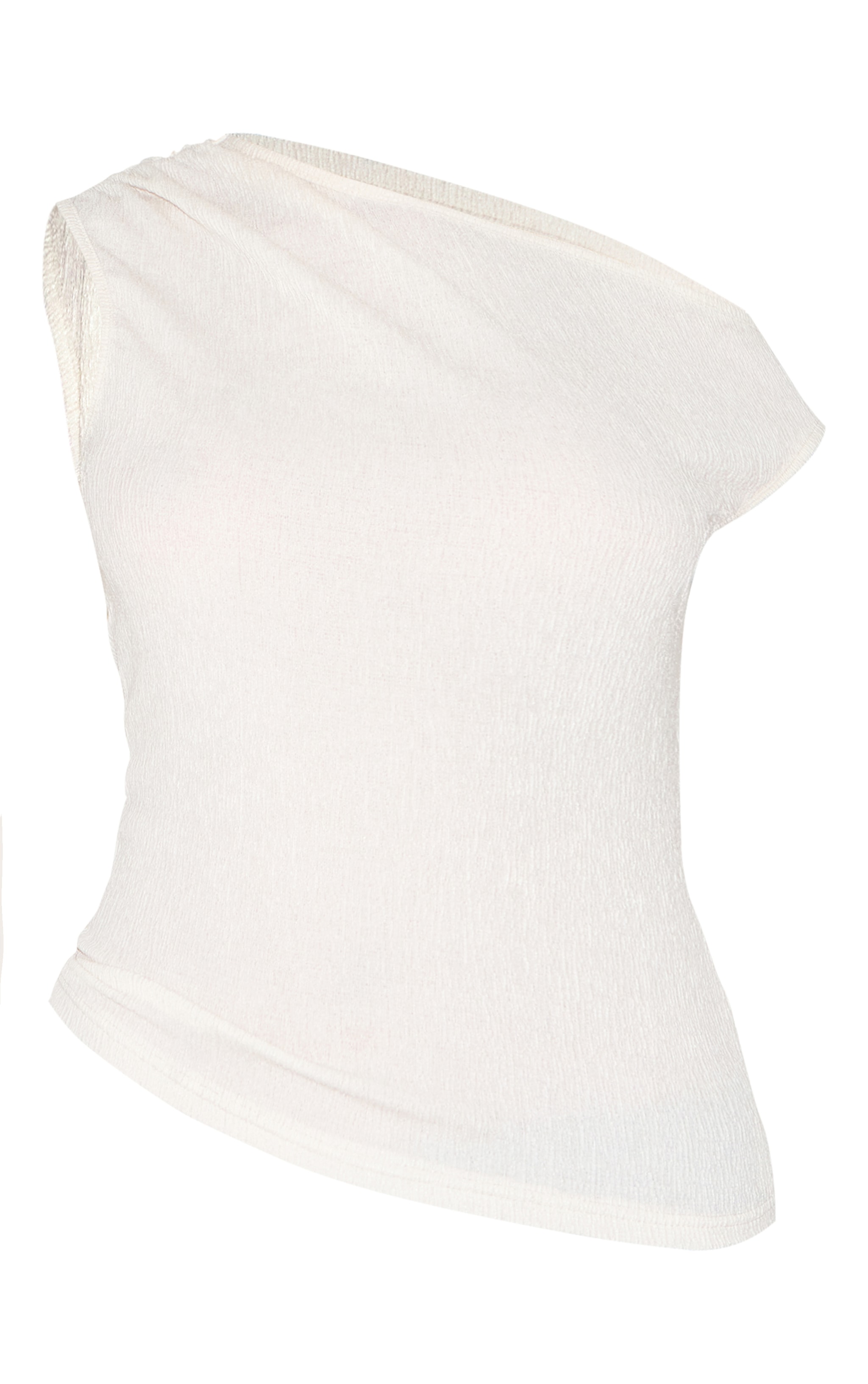 Cream Textured Asymmetric Neckline Long Top image 5