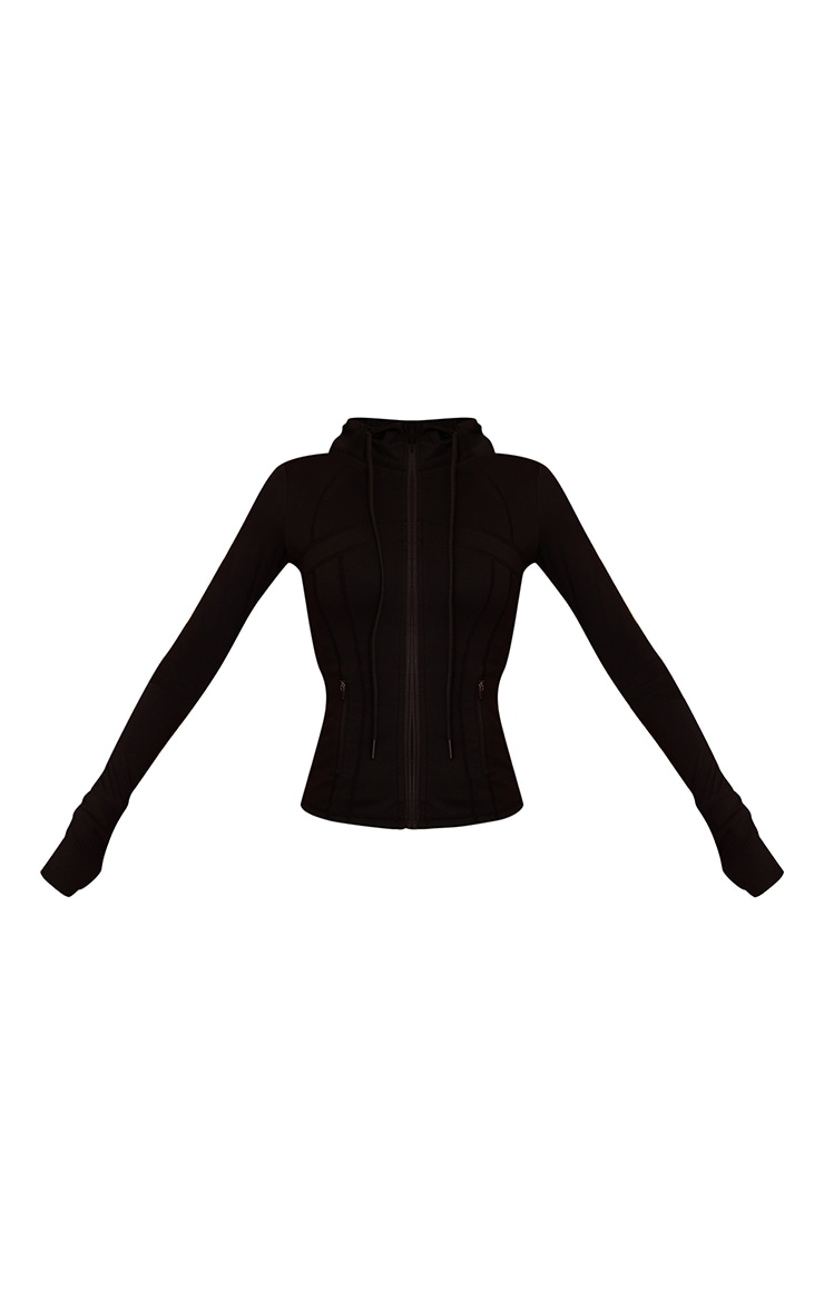 Black Sculpt Seam Detail Drawstring Gym Jacket image 5