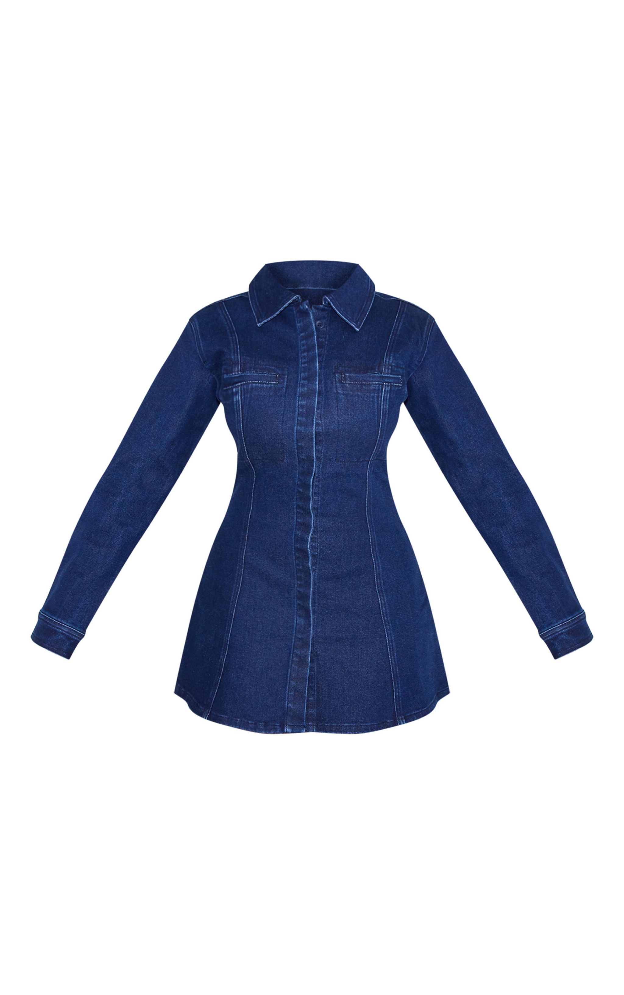 Sculpt Robe mini coupe trapèze en denim stretch indigo image 5