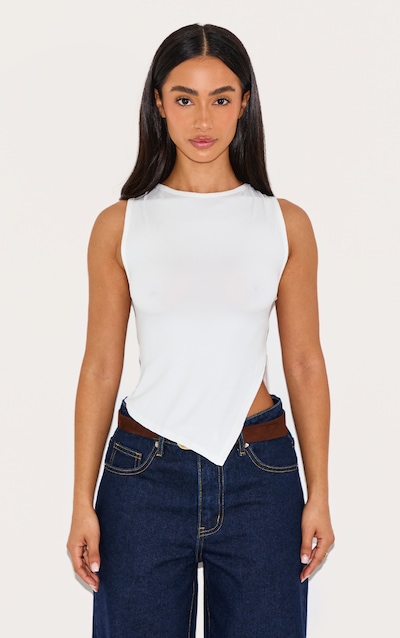 Petite White Asymmetric Longline Top