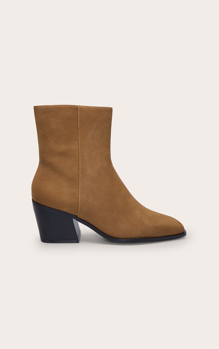Camel Nubuck Block Heel Ankle Boot image 2