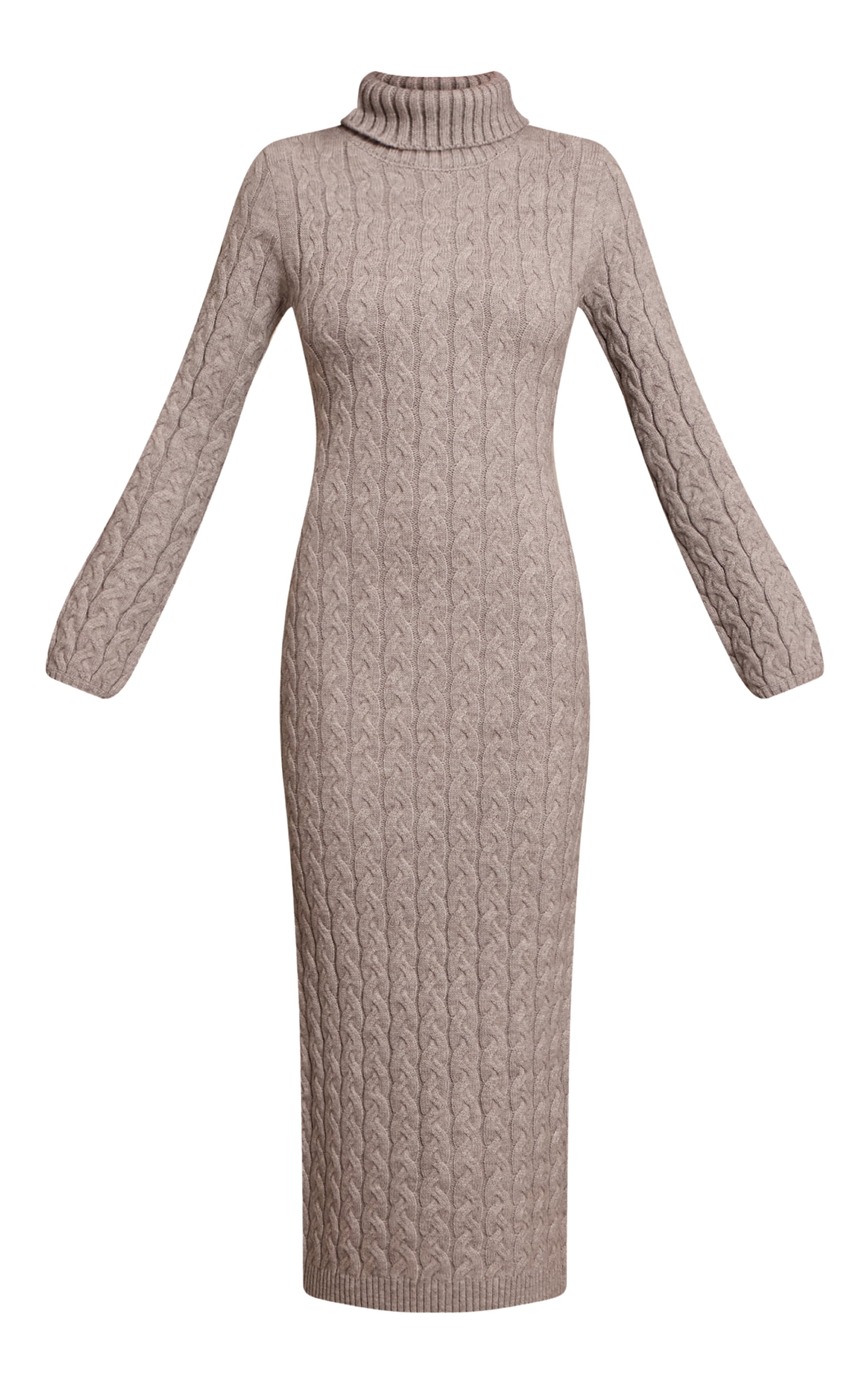 Grey Chunky Cable Knit Roll Neck Maxi Sweater Dress image 5