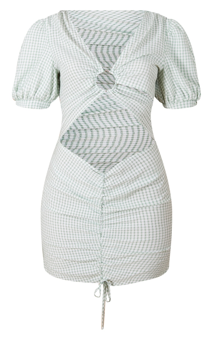 Green Check Chiffon Ring Detail Cut Out Bodycon Dress image 5