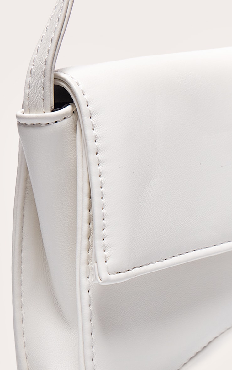 White PU Flap Over Baguette Shoulder Bag image 4