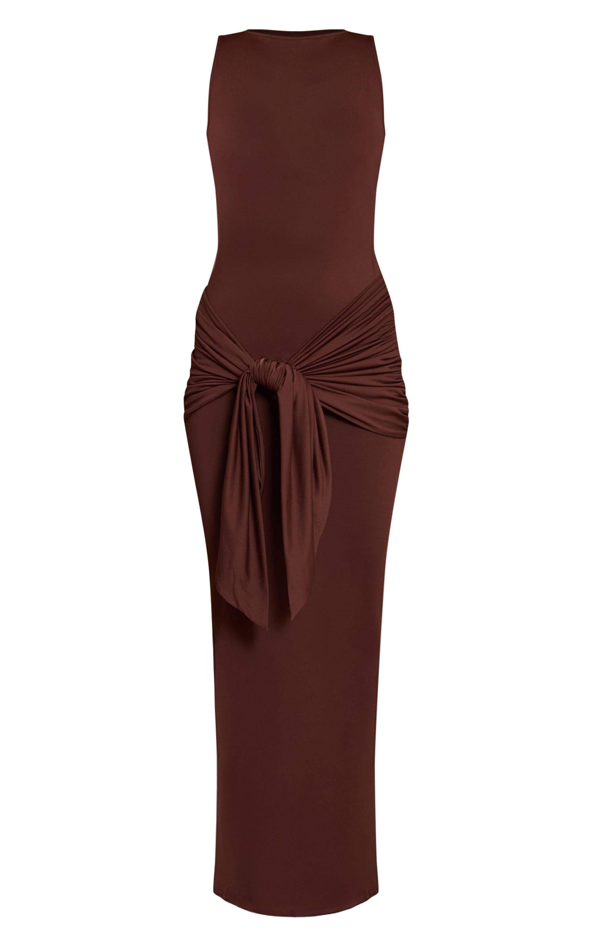 Chocolate Jersey Boat Neck Wrap Detail Maxi Dress image 5