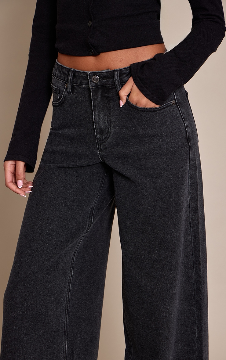 Tall Washed Black Mid Rise Stretch Wide Leg Jeans image 4