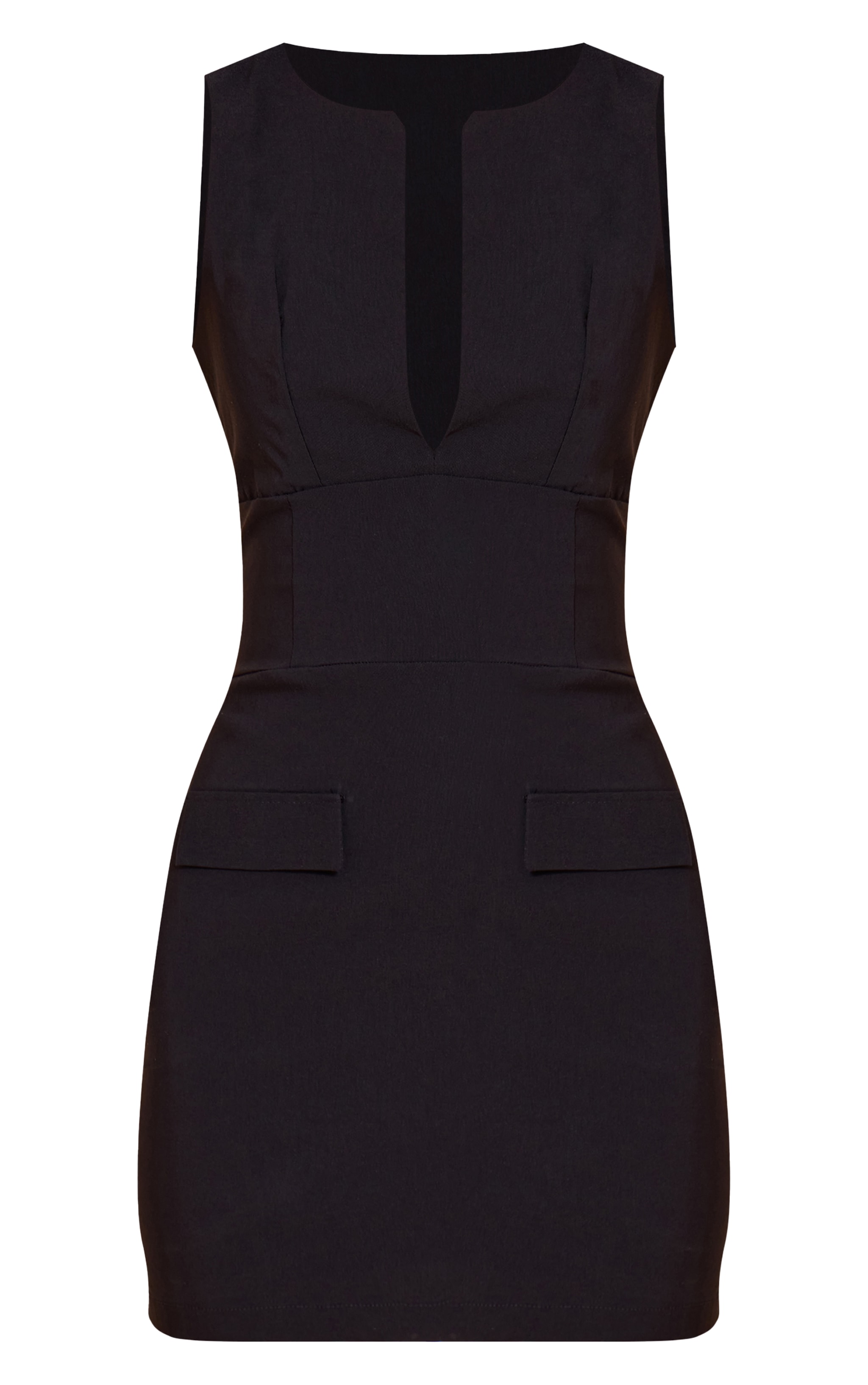 Black Tailored V Neck Pleated Shift Dress image 5