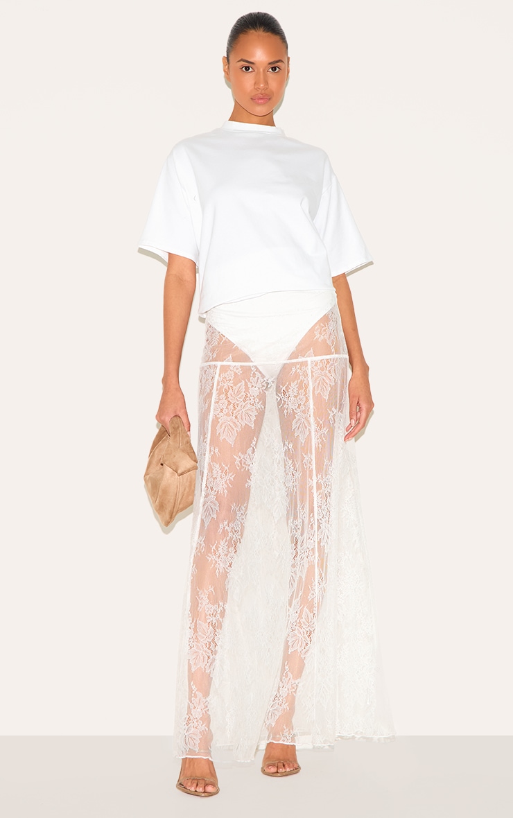 White Panties Insert Floral Lace Sheer Maxi Skirt image 2