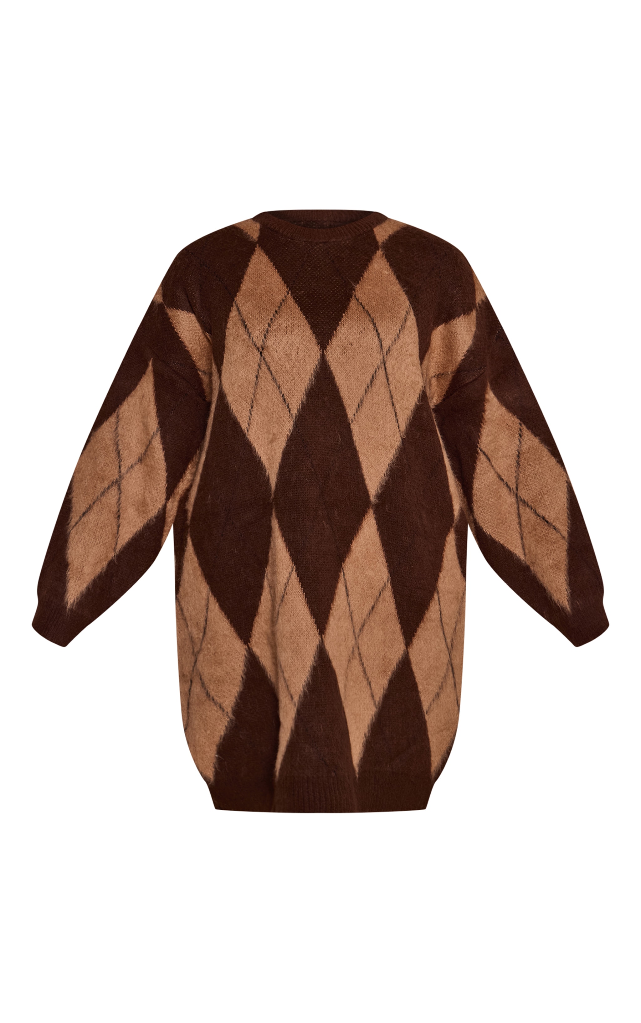 Plus Chocolate Argyle Brushed Knitted Mini Sweater Dress image 5