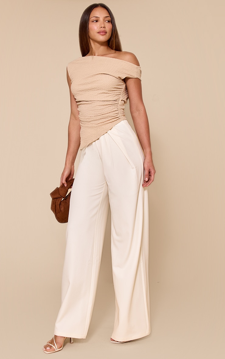Tall Stone Textured Slouchy Dip Hem Off Shoulder Top image 3