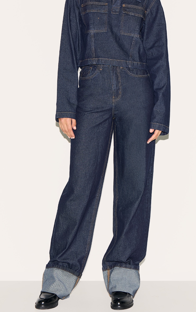 Tall Dark Indigo High Waist Turn Up Hem Jeans image 2