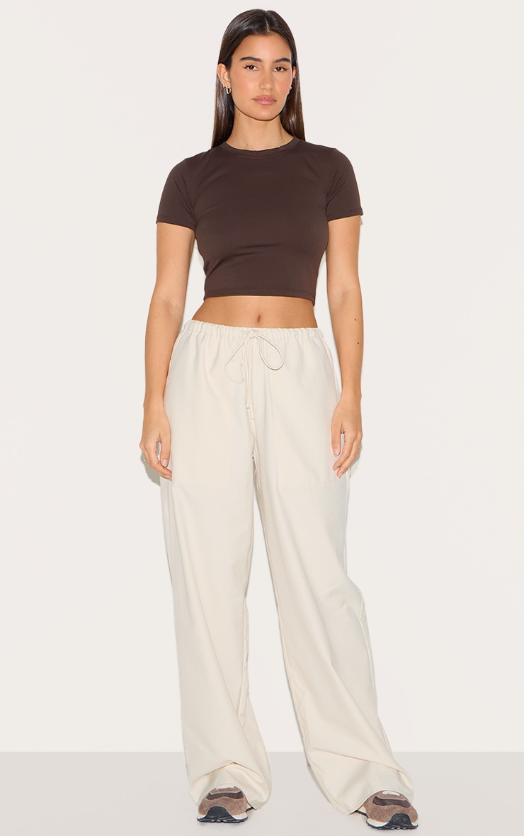Cream Woven Drawstring Low Rise Relaxed Pants image 2