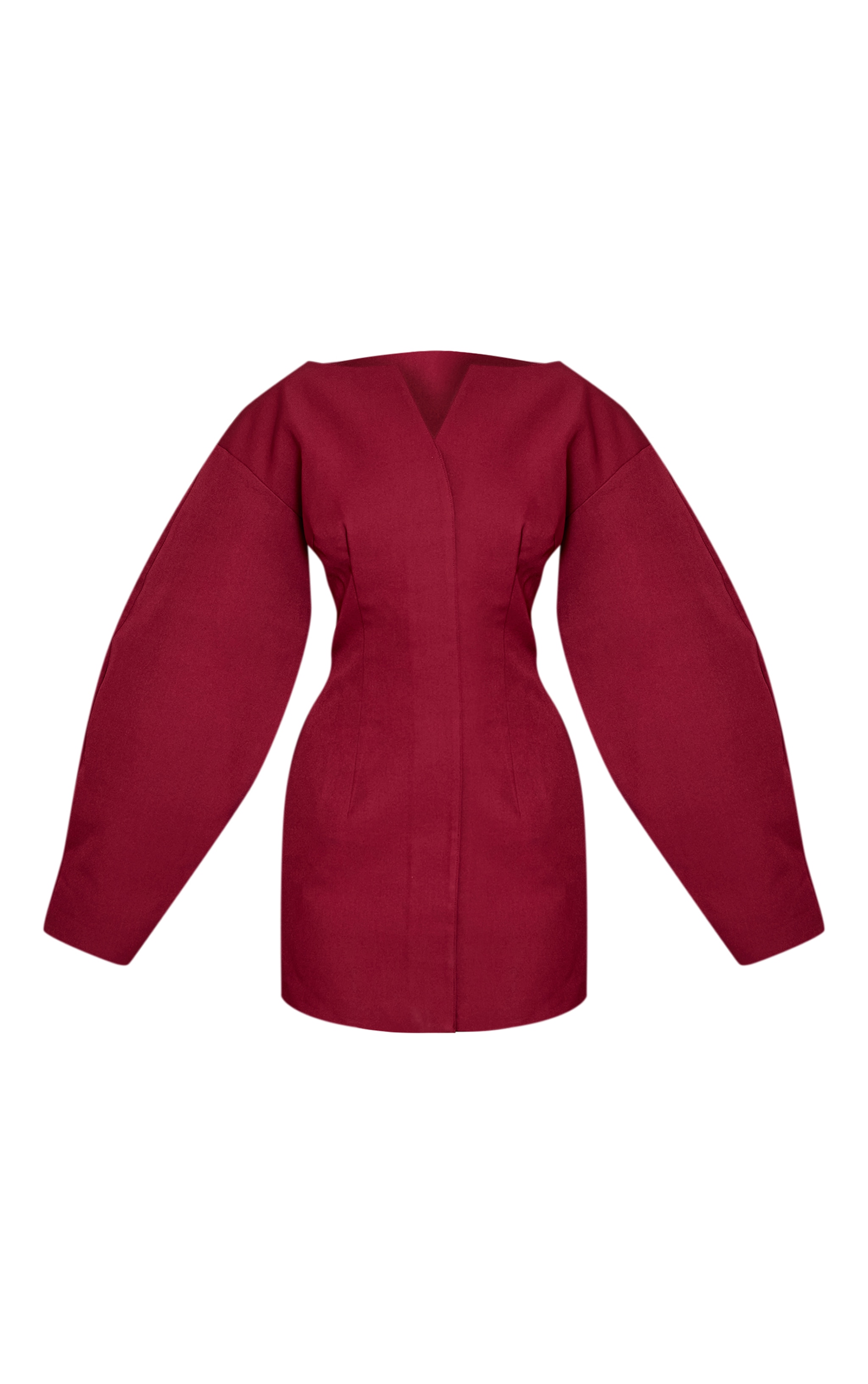 Burgundy Cocoon Sleeve Cinched Waist Blazer Dress image 5