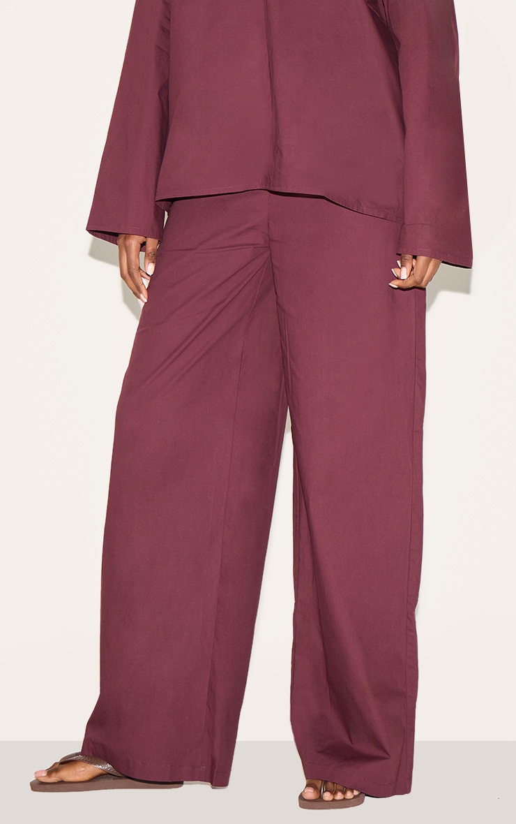Plum Cotton Poplin Mid Rise Wide Leg Pants image 2