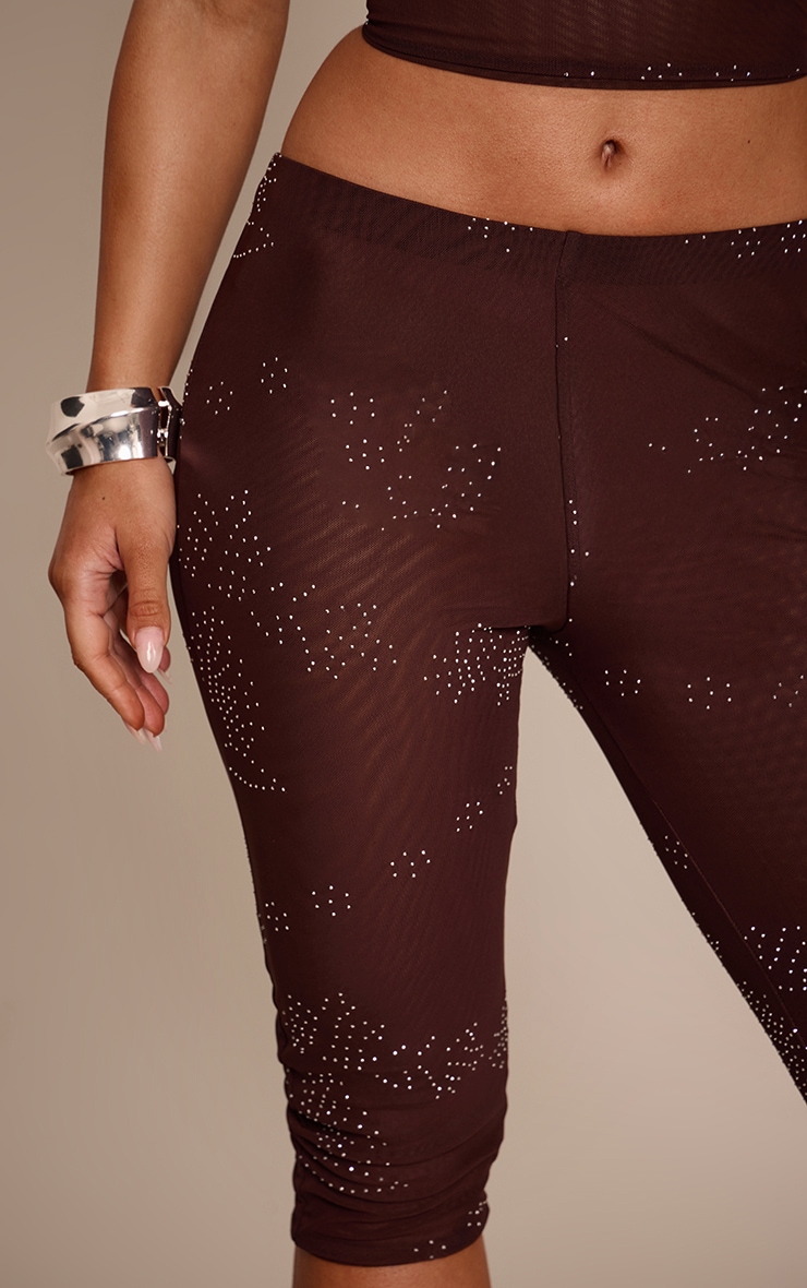 Brown Mesh Hotfix Capri Pant image 4