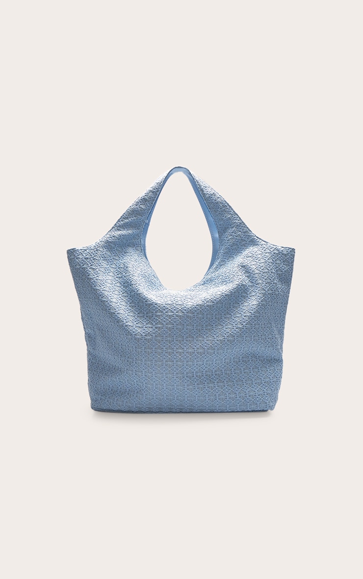 Blue Raffia Floral Placement Beach Tote Bag image 3