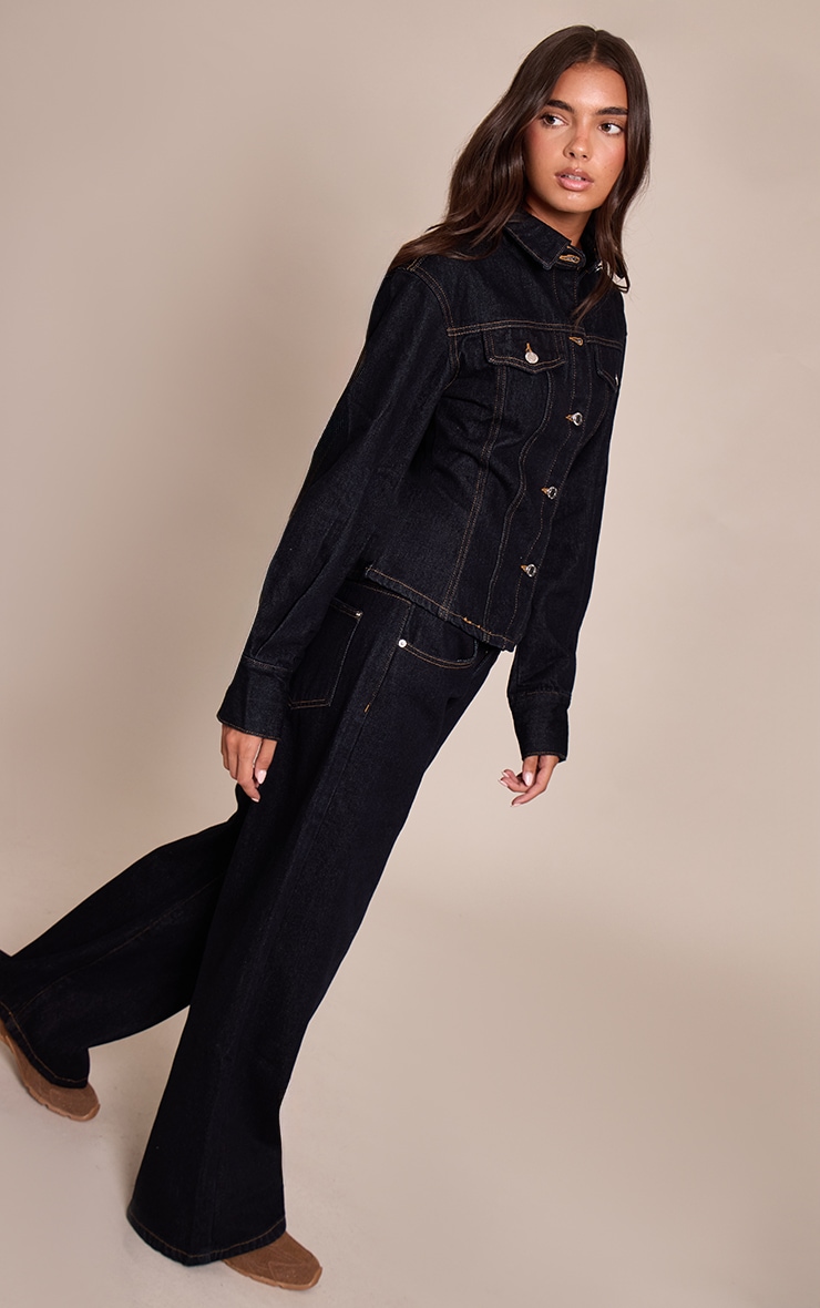 Raw Indigo Wash Long Sleeve Cinch Waist Denim Jacket image 3