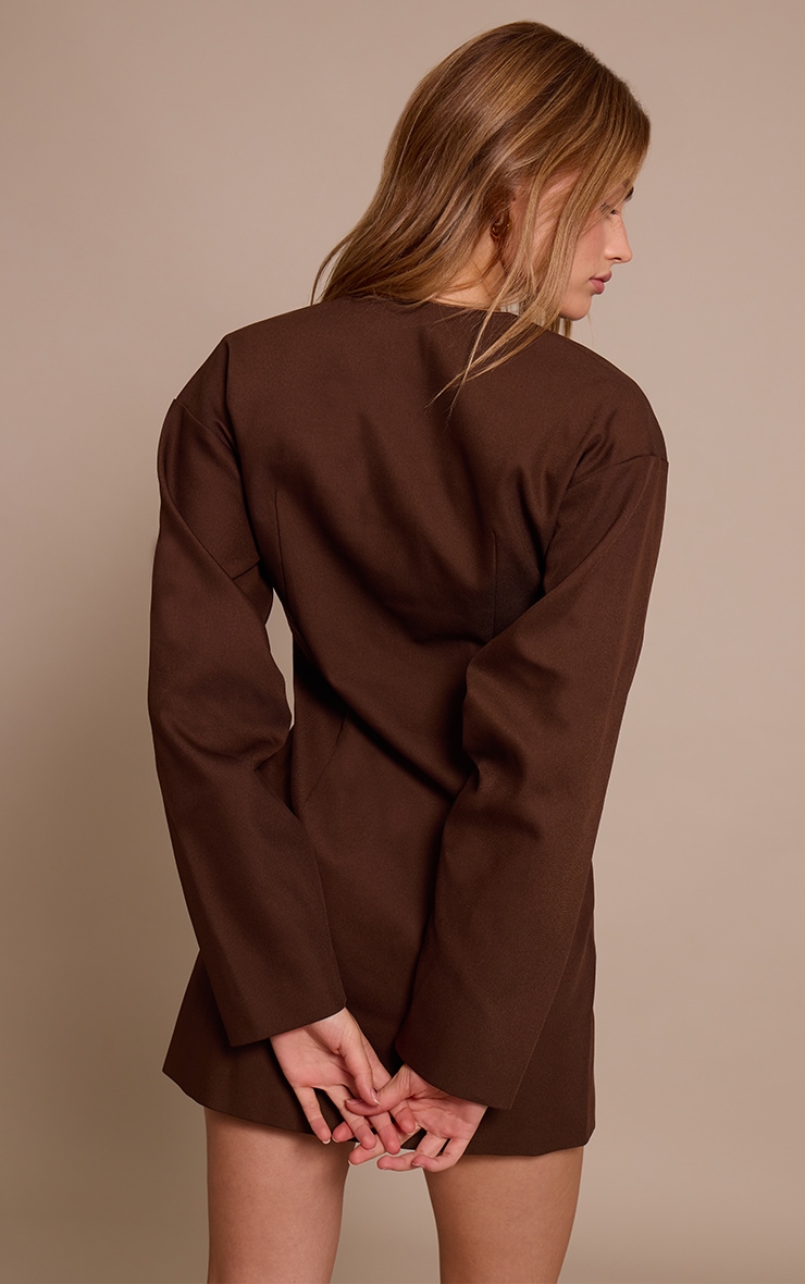Deep Chocolate Woven Balloon Sleeve Blazer Dress image 2