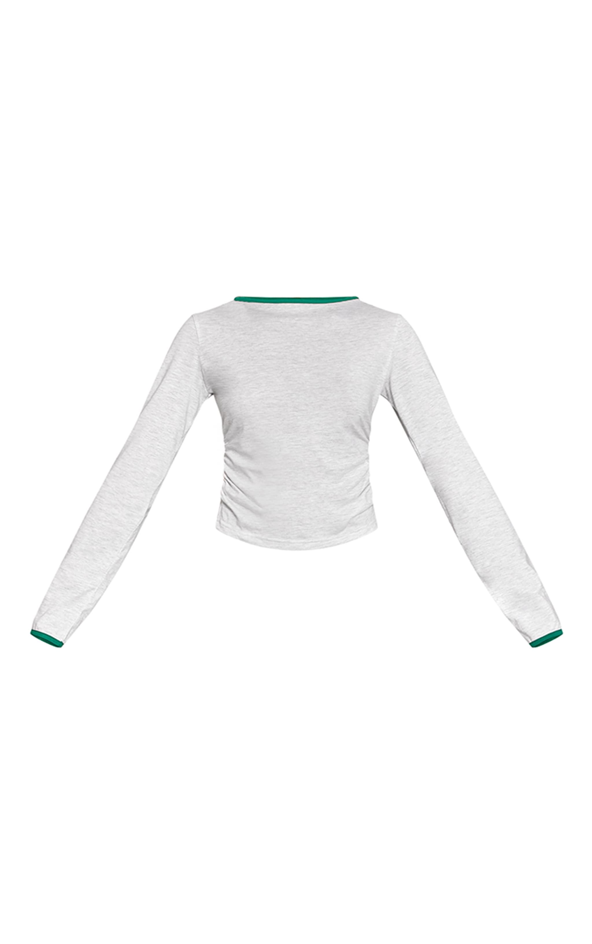 Ash Grey Cotton Contrast Cuff Long Sleeve Top image 5