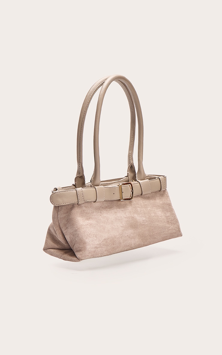 Mushroom Suede Belted PU Elongated Shoulder Bag image 3