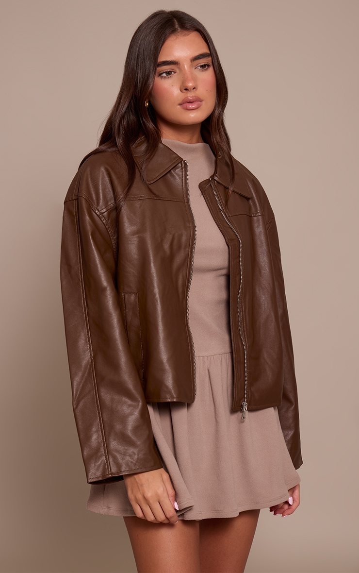 Brown Zip Through Pu Jacket image 1