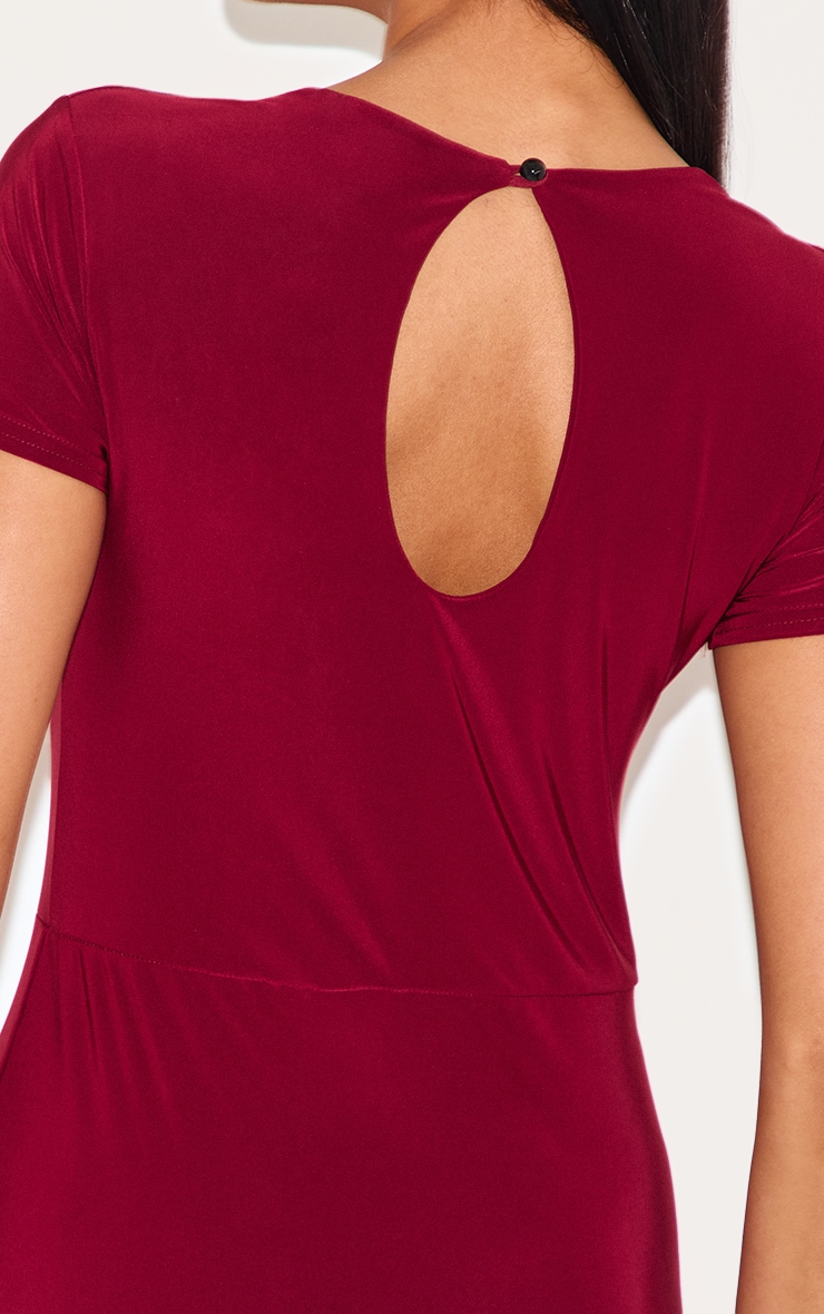 Burgundy Double Layer Cap Sleeve Slinky Skort Playsuit image 4