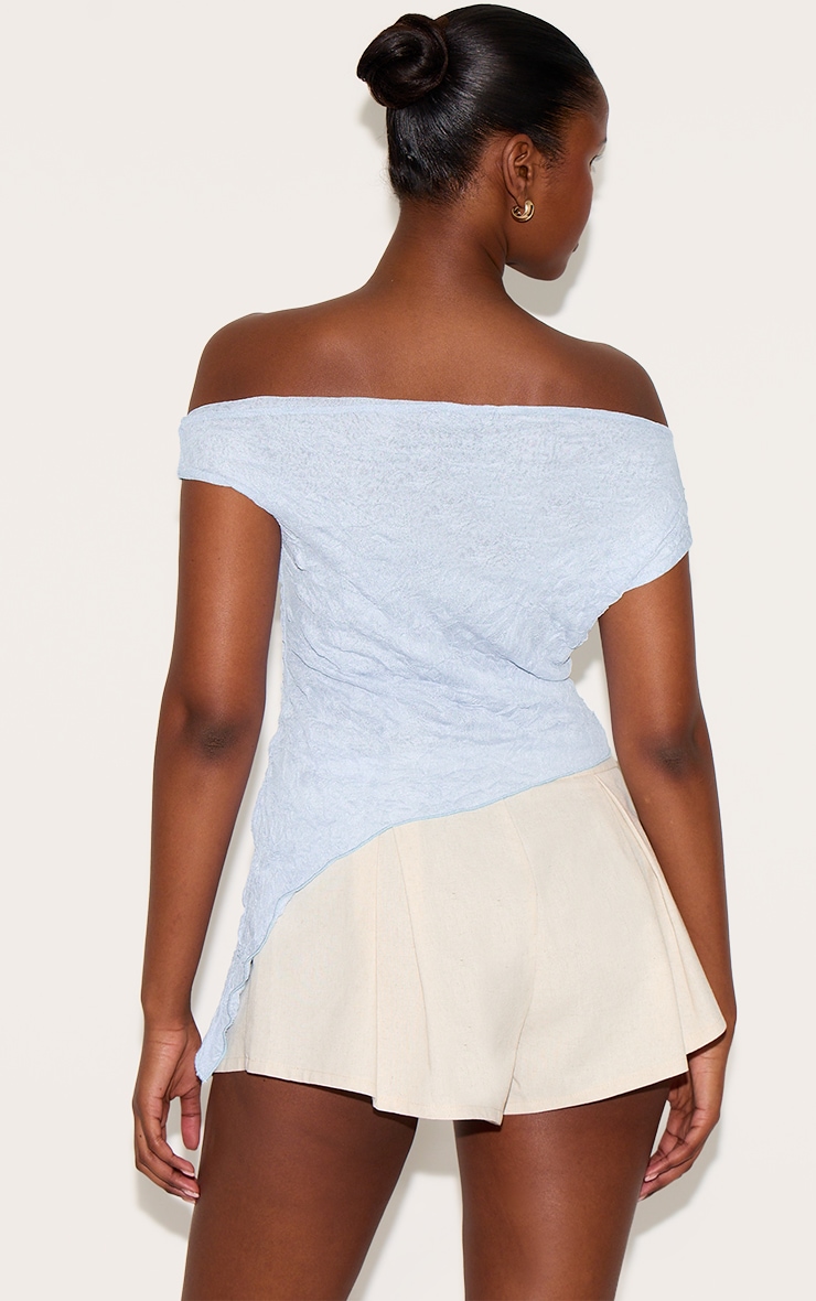 Sky Blue Crinkle Mesh Asymmetric Neck Top image 2