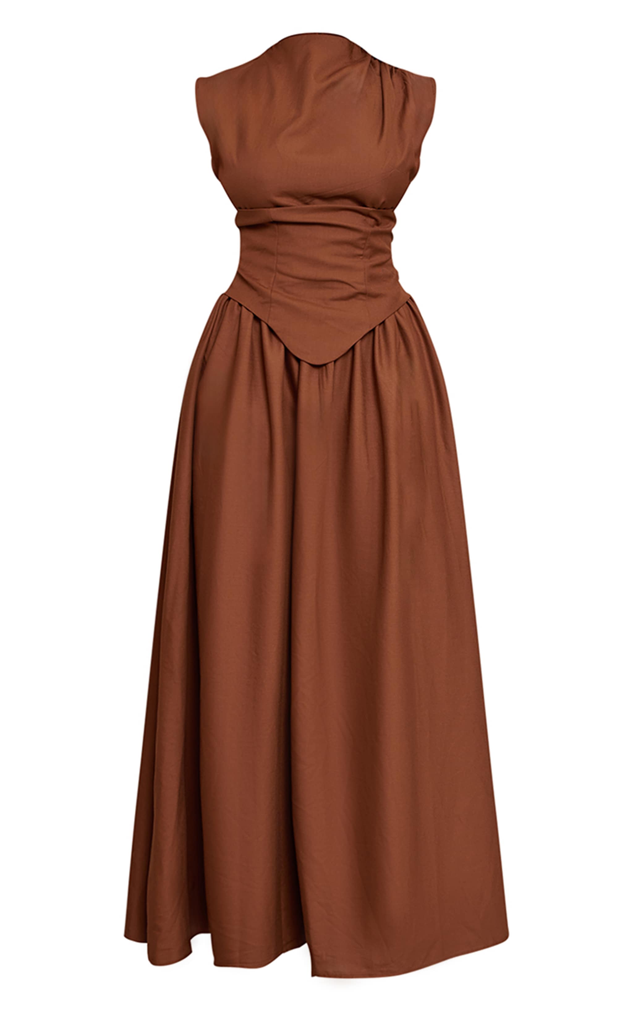 Shape Chocolate Woven High Neck Corseted Maxi Shift Dress image 5