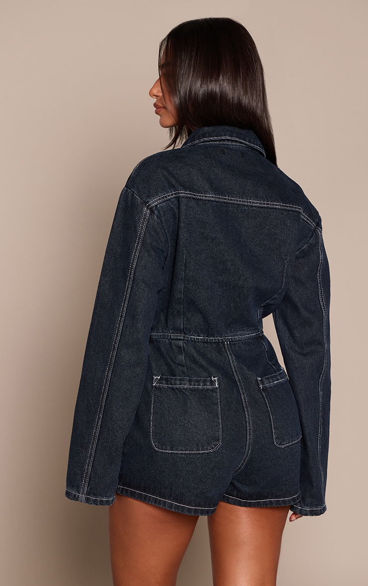 Petite Raw Indigo Long Sleeve Denim Playsuit image 2