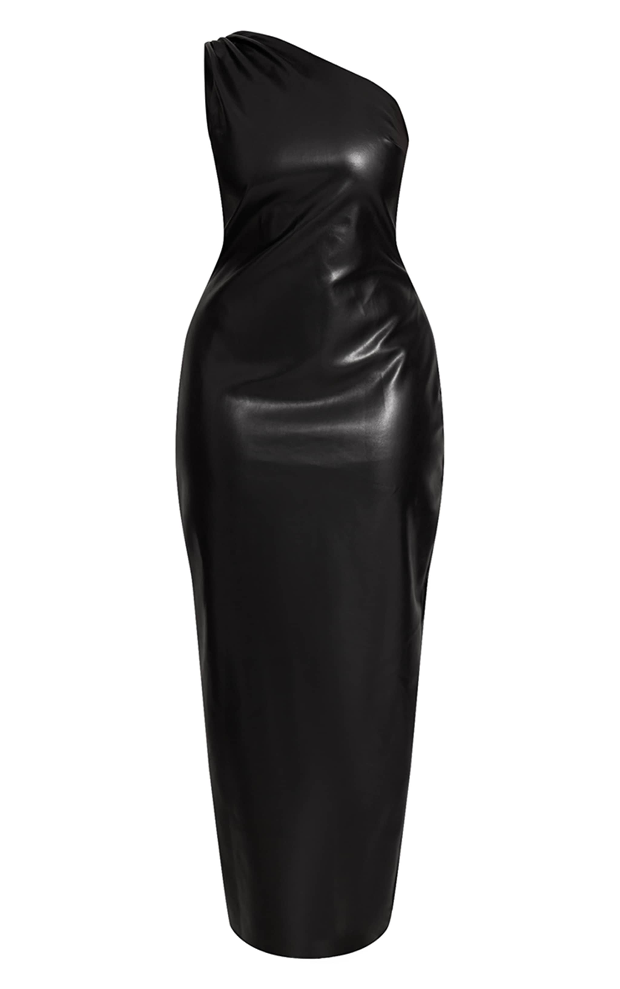 Shape Black Faux Leather One Shoulder Maxi Dress image 5