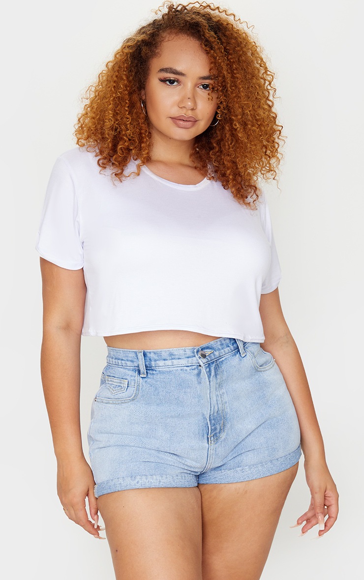 Plus Basic Black & White 2 Pack Roll Sleeve Crop T Shirt