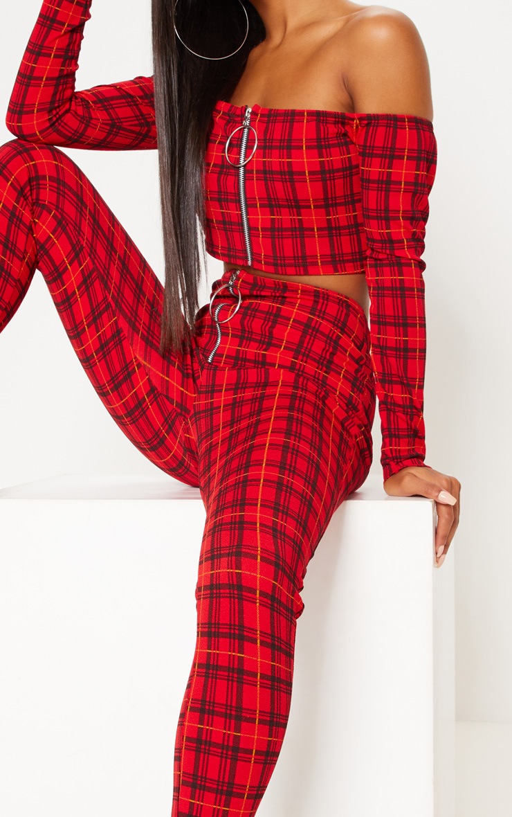 Red Check Zip Front Trousers image 4