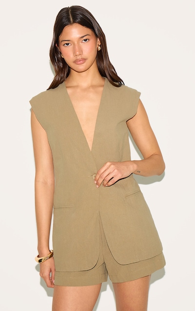 Gilet long vert sauge kaki