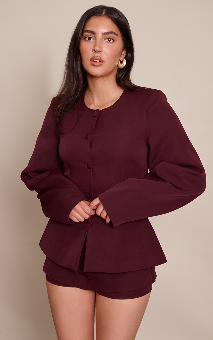 Jupe-short de tailleur tissée prune profond image 4