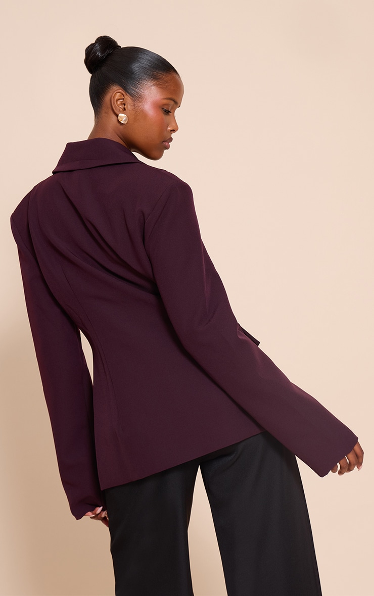 Chocolate Plum Cinch Waist Lapel Point Detail Blazer image 2
