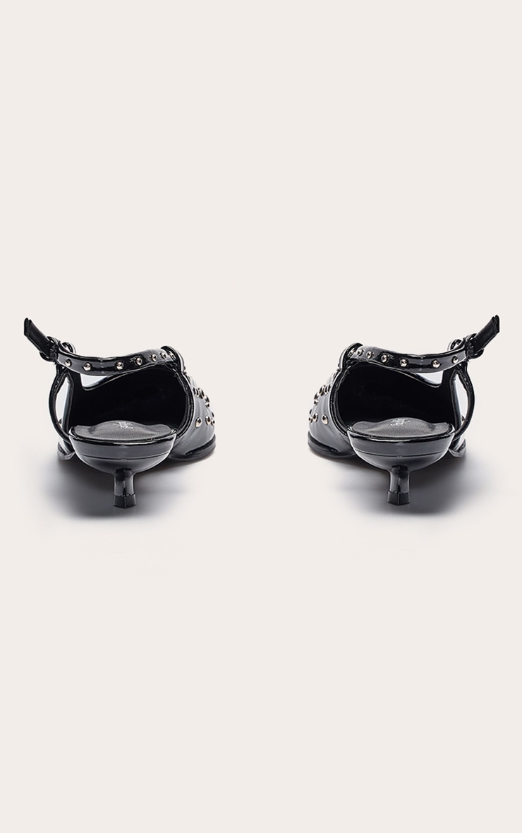 Black Crinkle PU Stud Detail Kitten Court Heels image 4