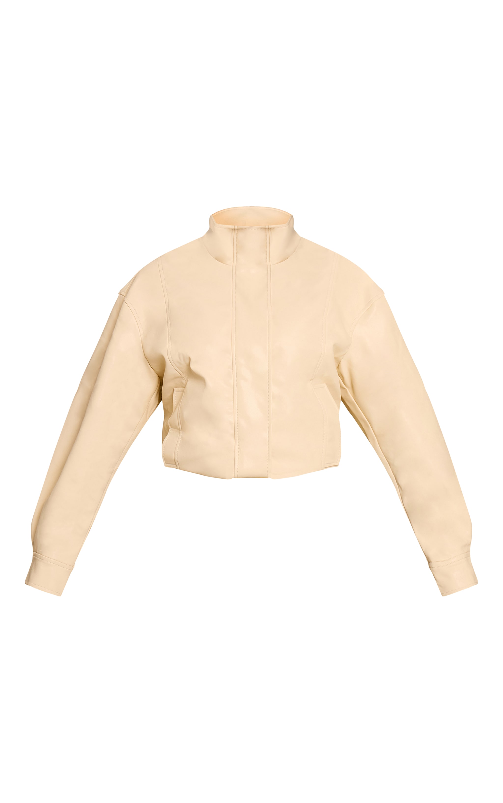 Butter Yellow Funnel Neck Concealed Placket Biker Jacket image 5