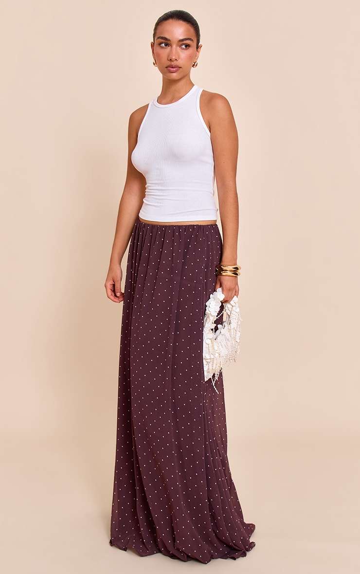 Brown Polka Dot Chiffon Maxi Skirt image 3