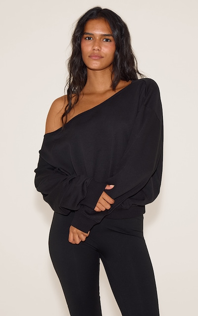 Black Oversized Off Shoulder Sweatshirt