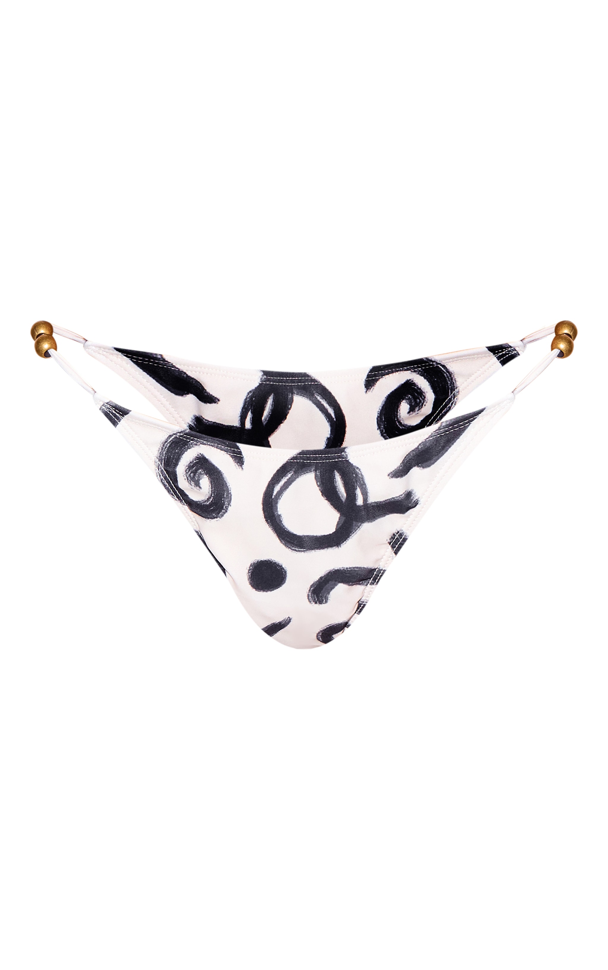 Monochrome Swirl Print Bead Detail Bikini Bottoms image 5