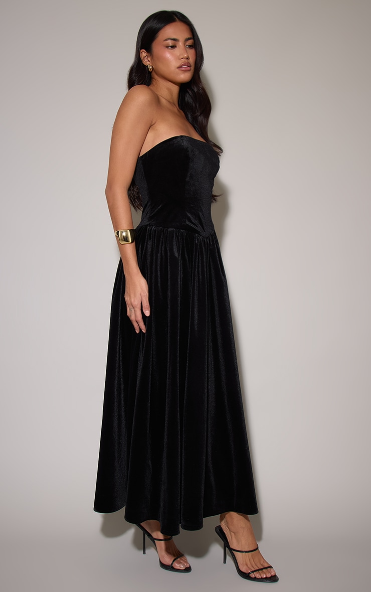 Black Velvet Bandeau Maxi Dress image 3