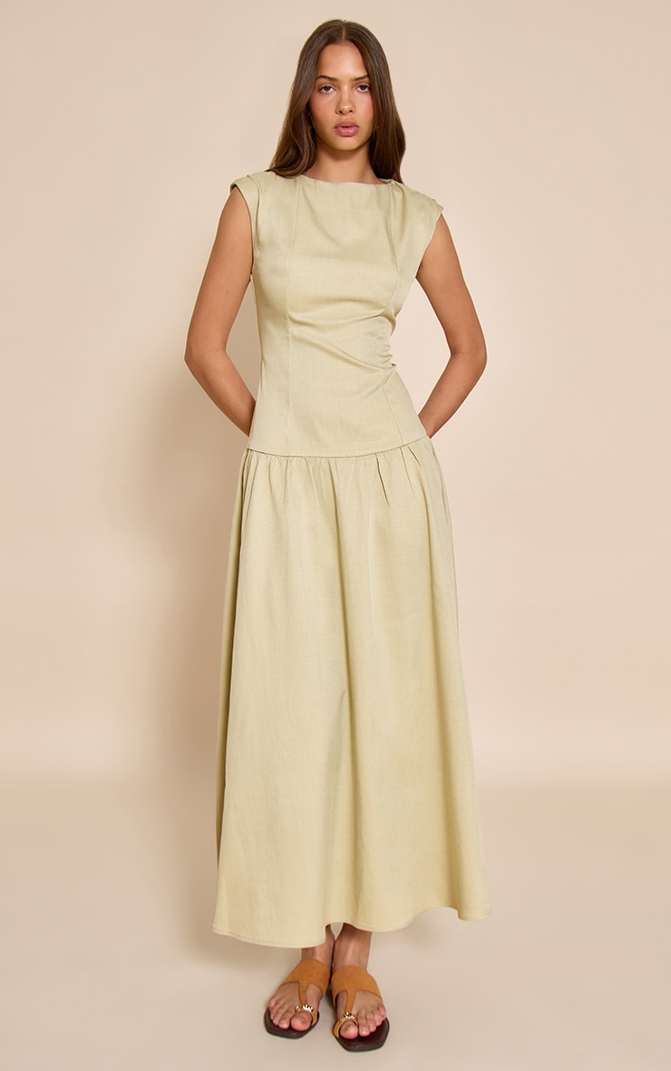 Sage Woven Boat Neck Dropped Waist Maxi Dress image 4