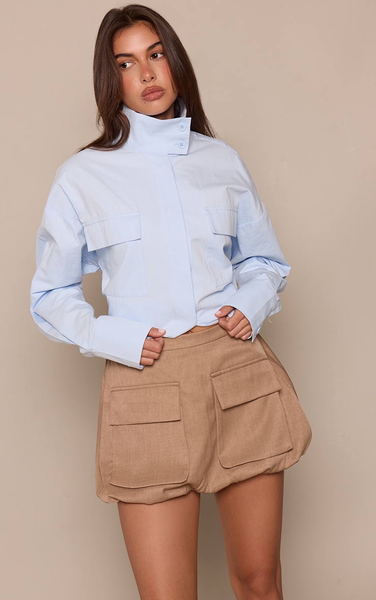 Camel Woven Utility PuffBall Mini Skirt image 2