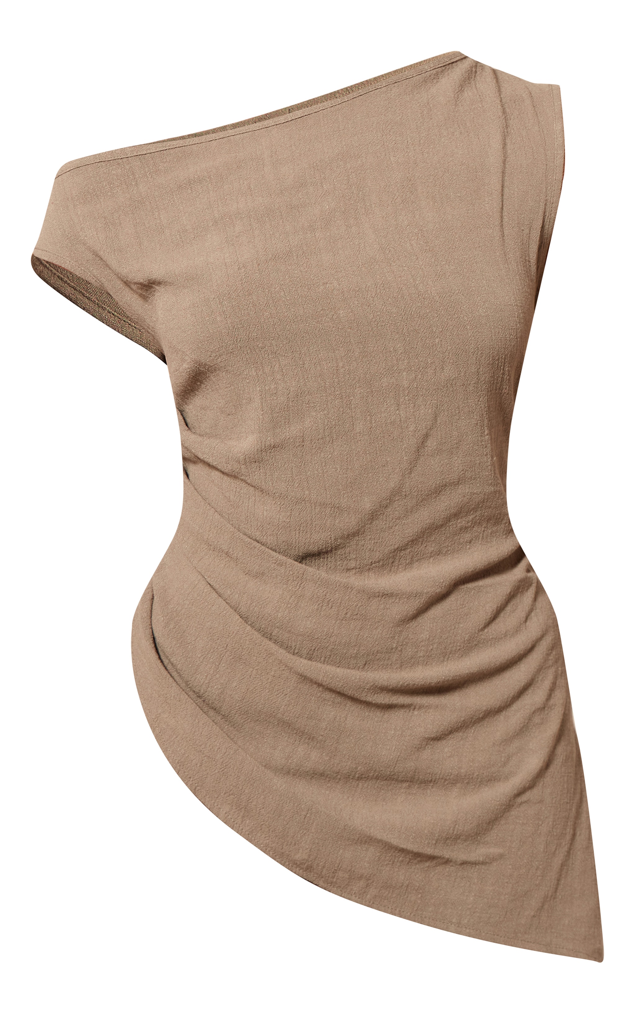 Haut asymétrique à une épaule en effet lin d'aspect kaki image 5