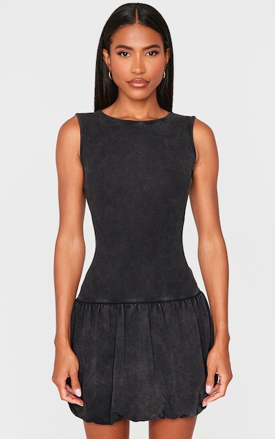 Dark Grey Acid Wash Puffball Dress