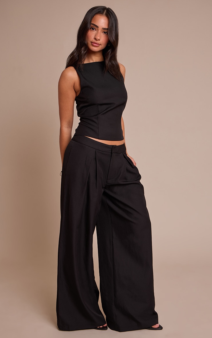 Petite Black Tailored Woven Wide Leg Pants image 2